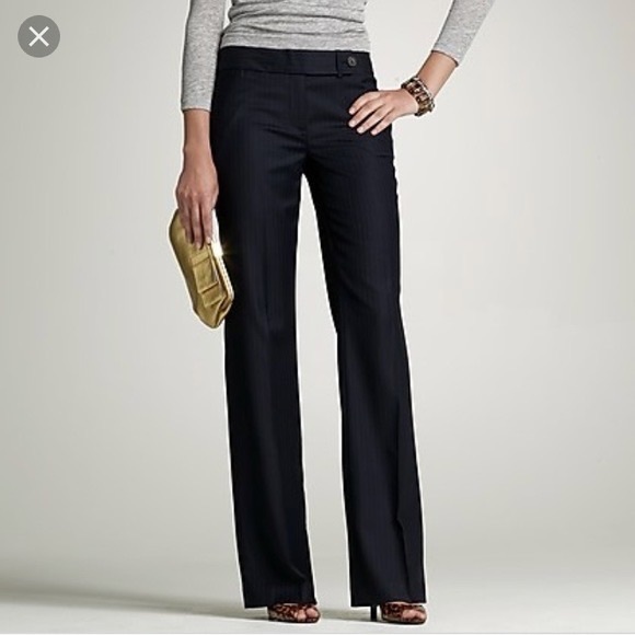 J Crew Favourite Pants Wool Navy Blue Full Length Flare Pants Career Office - Picture 1 of 7